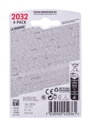 ENERGIZER BATERIA SPECJALISTYCZNA CR2032, 4 sztuki, 3V, ECO