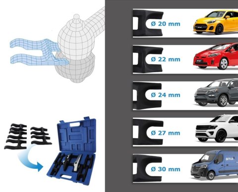 Zestaw ściągaczy do demontażu sworzni kulowych 7 elementów
