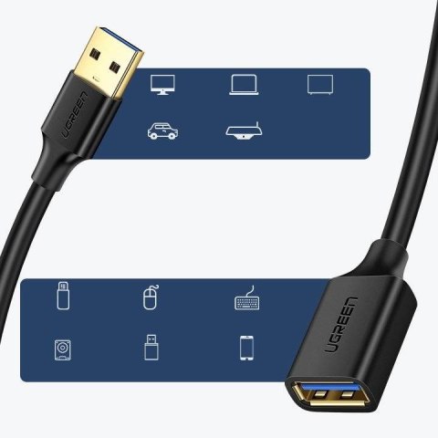 Ugreen kabel przedłużacz przejściówka USB 3.0 (żeński)-USB 3.0 (męski) 1m (czarny)