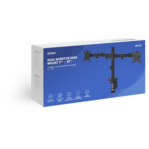 SAVIO PODWÓJNY UCHWYT BIURKOWY NA MONITORY 17" - 32" 2X 2 - 9 KG UM-03