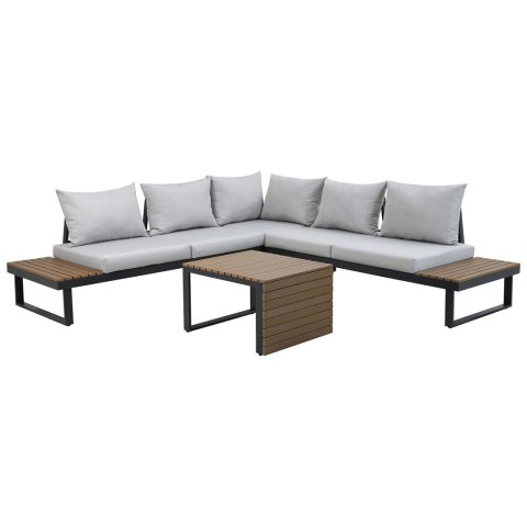 Zestaw ogrodowy wypoczynkowy narożny lub 2 sofy + stolik MARBELLA szary