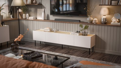 Szafka RTV FELLINI 200x40x52 kaszmir + blat dąb olejowany