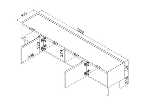 Szafka RTV FELLINI 200x40x52 kaszmir + blat dąb olejowany