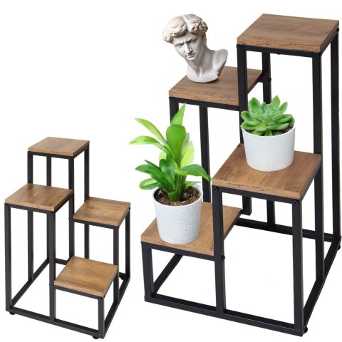 Kwietnik stojący metalowy piętrowy stojak na 4 kwiaty regał dąb rustykalny