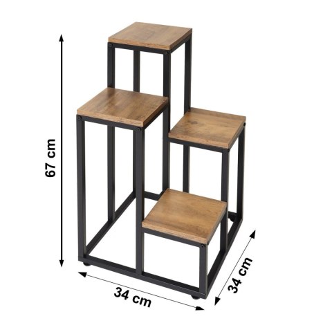 Kwietnik stojący metalowy piętrowy stojak na 4 kwiaty regał dąb rustykalny