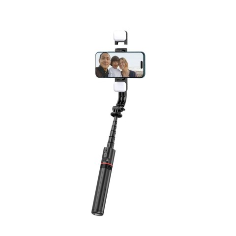 Selfie stick kijek do zdjęć Bluetooth z tripodem lampą LED do 105cm - czarny