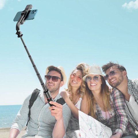 Selfie stick kijek do zdjęć Bluetooth z tripodem lampą LED do 105cm - czarny