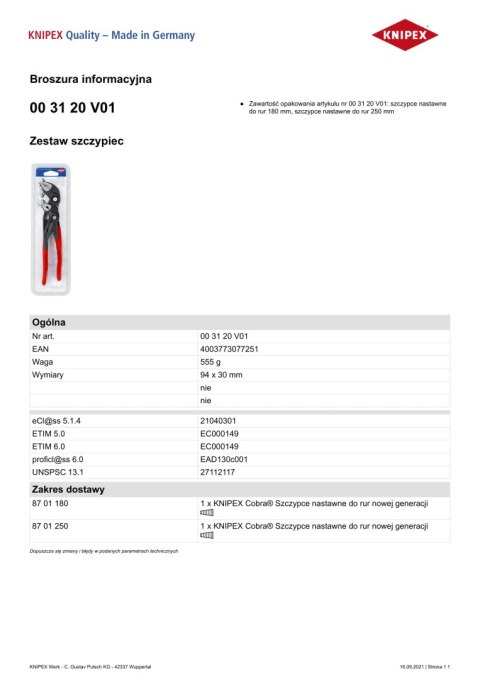 ZESTAW SZCZYPIEC NASTRAWNYCH DO RUR COBRA 2SZT.