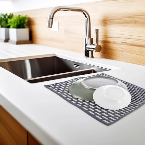 Mata do Zlewu Gumowa Szara 33 x 28 cm Perforowana Antypoślizgowa ORION