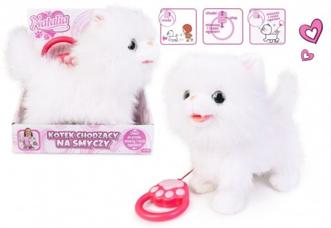 Maskotka interaktywna kot chodzący na smyczy biały