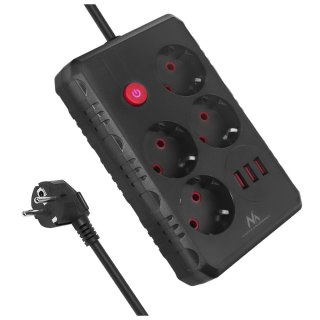 Listwa zasilająca Maclean, przedłużacz 4 gniazda + 3xUSB, 110-240V AC 50/60Hz, 2.1A max 2500W, 1,5m, czarna,MCE392 B