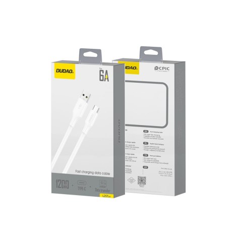 Kabel przewód USB-A - USB-C 6A 1.2m - biały