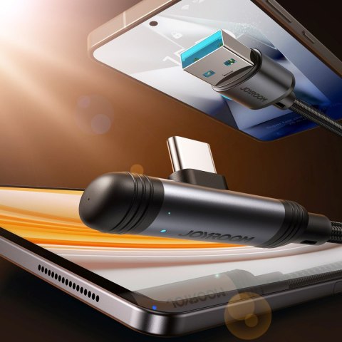 Kabel przewód kątowy USB-A USB-C 3A 1.2m - czarny