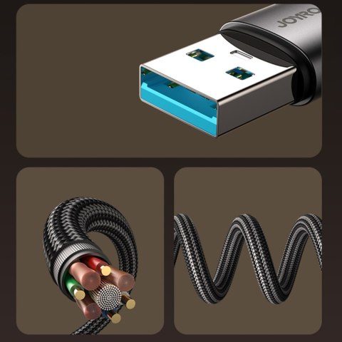 Kabel przewód kątowy USB-A USB-C 3A 1.2m - czarny