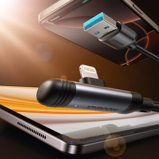 Kabel przewód kątowy USB-A iPhone Lightning 3A 1.2m - czarny