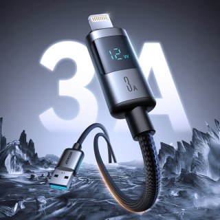 Kabel przewód z wyświetlaczem USB-A - iPhone Lightning 3A 1.2m - czarny