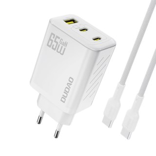 Ładowarka sieciowa GaN z kablem USB-C 1m 65W -biała