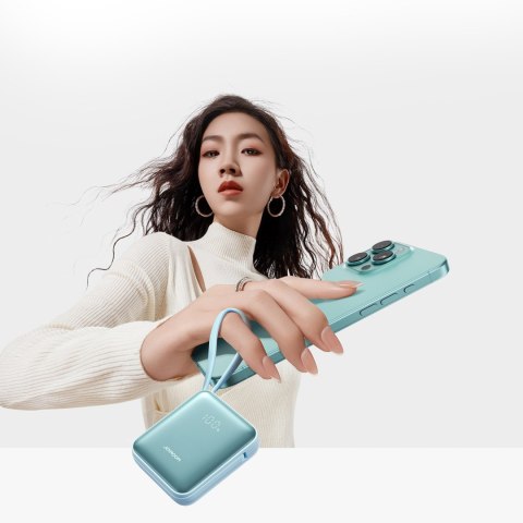 Powerbank 10000mAh 22.5W z wbudowanymi kablami - niebieski