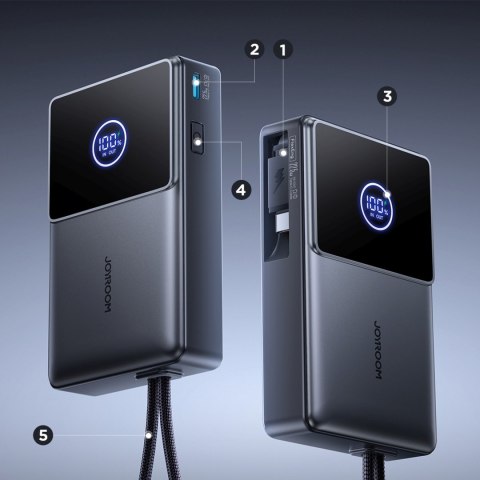 Powerbank 10000mAh 22.5W ze zwijanym kablem USB-C - czarny