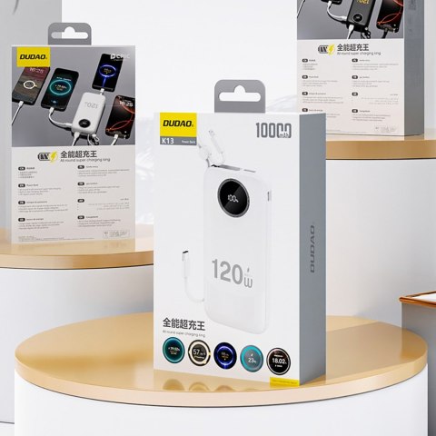 Powerbank K13 10000mAh z wbudowanym kablem - biały