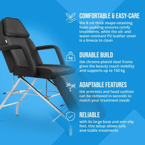 Fotel kosmetyczny do masażu tatuażu SPA MATERA - czarny