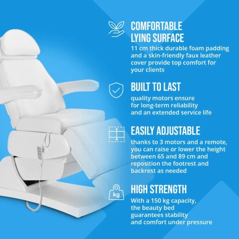 Fotel kosmetyczny do tatuażu masażu spa elektryczny 3 silniki 200 W LATINA - biały
