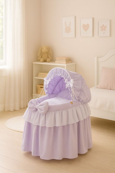 Wózek dla lalek Kosz Mojżesza dla lalek z budką LITTLE PRINCESS fioletowy