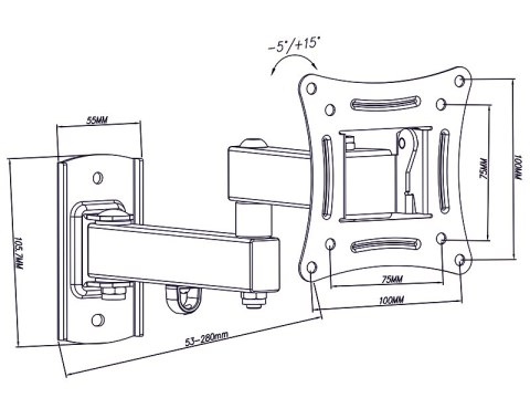 76-855# Uchwyt tv lcd hq 10"-27" typ x z przegubem
