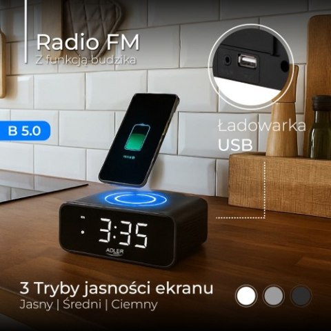 AD 1192 black Radiobudzik z bezprzewodową ładowarką i fm