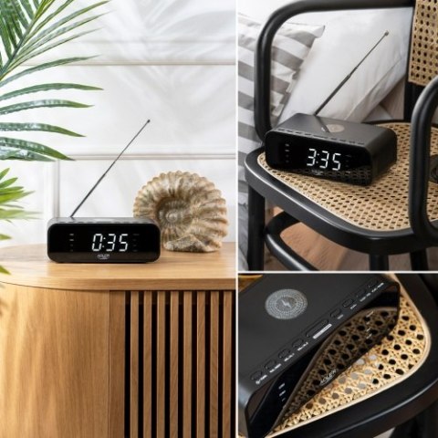 AD 1192 black Radiobudzik z bezprzewodową ładowarką i fm