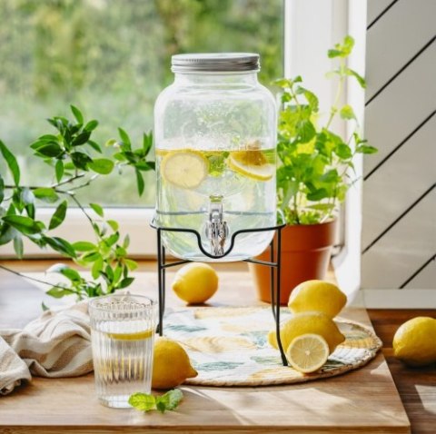 AD 6741 Słój do napojów z kranikiem 4l ze stojakiem | szklany dyspenser z zapasowym kranikiem