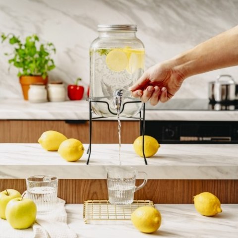 AD 6741 Słój do napojów z kranikiem 4l ze stojakiem | szklany dyspenser z zapasowym kranikiem