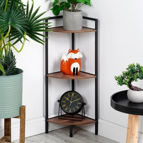 Regał Metalowy Narożny Czarny 3 Półki MDF 235 x 235 x 76 cm TRENDS4YOU