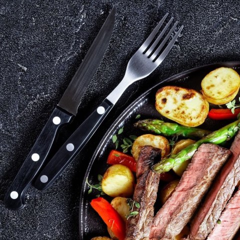 Sztućce do Steków Burgerów Stalowe Zestaw 12 el. BBQ Ząbkowane Ostrze