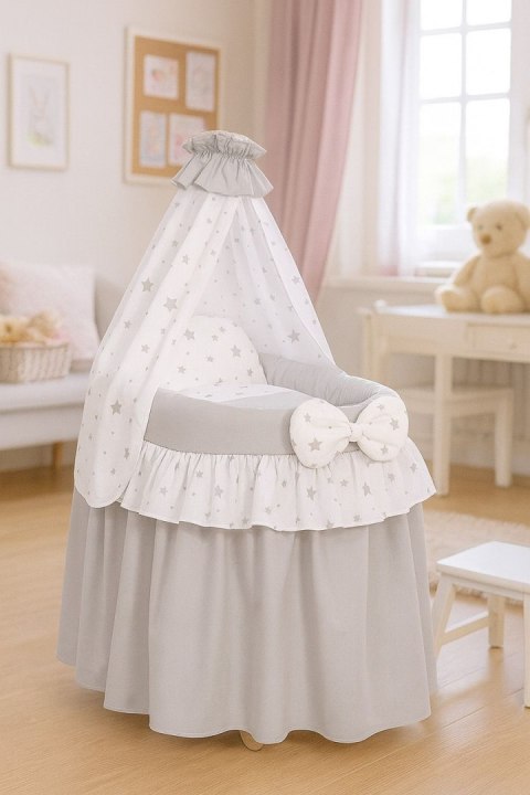 Wózek dla lalek - Kosz Mojżesza dla lalek z baldachimem - szary