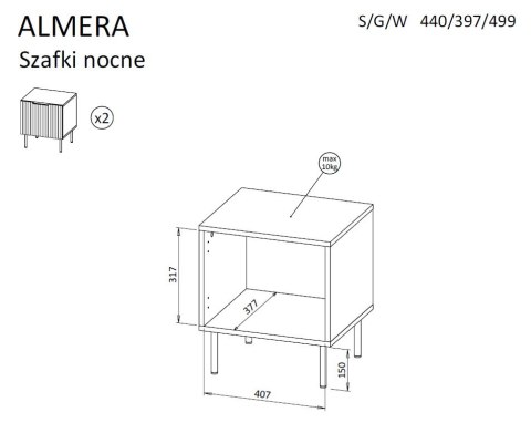Szafka nocna 2szt ALMERA 50x42x44 orzech/kaszmir