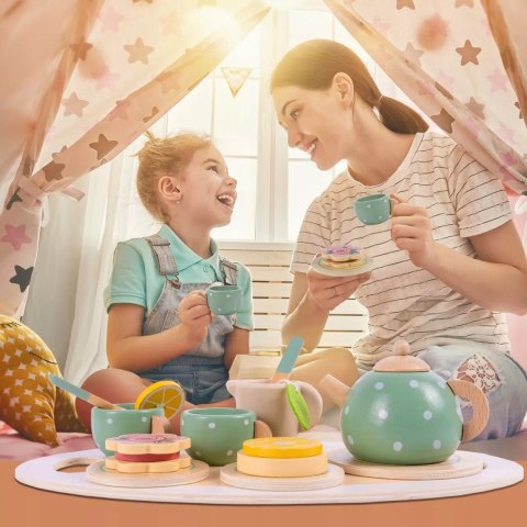 Drewniany zestaw do herbatki dla dzieci solidny serwis do zabawy filiżanki
