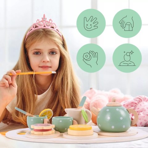 Drewniany zestaw do herbatki dla dzieci solidny serwis do zabawy filiżanki