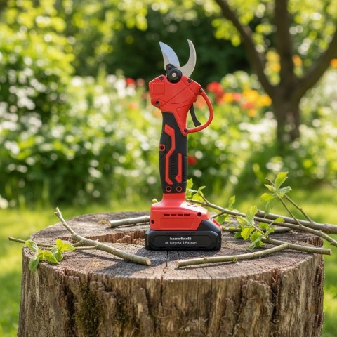 Ogrodowy sekator akumulatorowy elektryczny do gałęzi 2 akumulatory czerwony