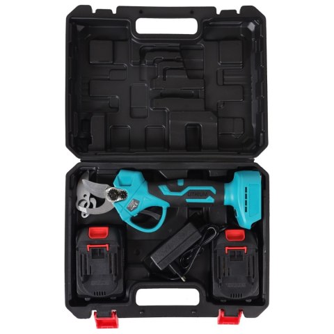 Ogrodowy sekator akumulatorowy elektryczny do gałęzi 2 akumulatory niebieski