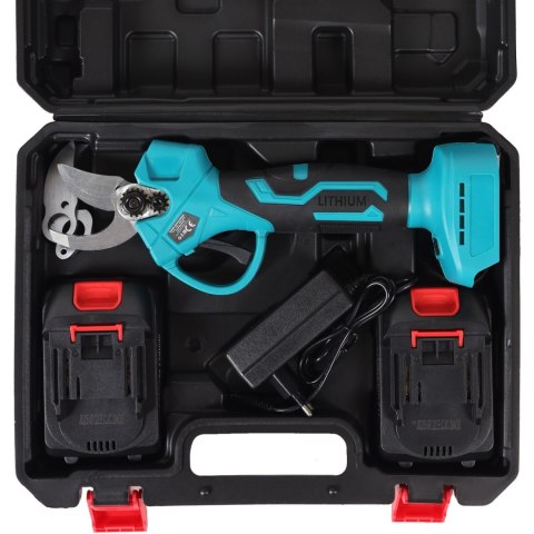 Ogrodowy sekator akumulatorowy elektryczny do gałęzi 2 akumulatory niebieski