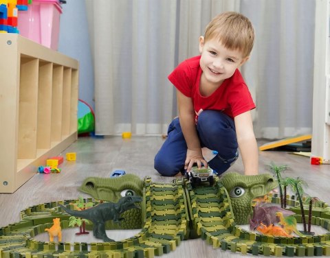 Tor samochodowy dla dzieci Dino Park wyścigowy zestaw 230 el dinozaury