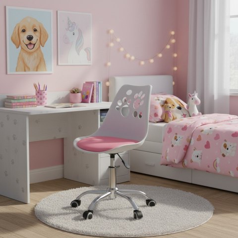 Ergonomiczny fotel obrotowy krzesło biurowe dla dzieci biało-różowe