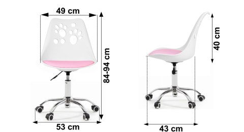 Ergonomiczny fotel obrotowy krzesło biurowe dla dzieci biało-różowe