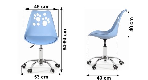 Ergonomiczny fotel obrotowy krzesło biurowe dla dzieci błękitne