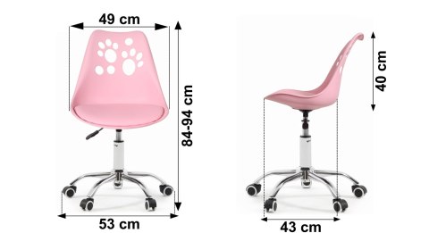 Ergonomiczny fotel obrotowy krzesło biurowe dla dzieci różowe