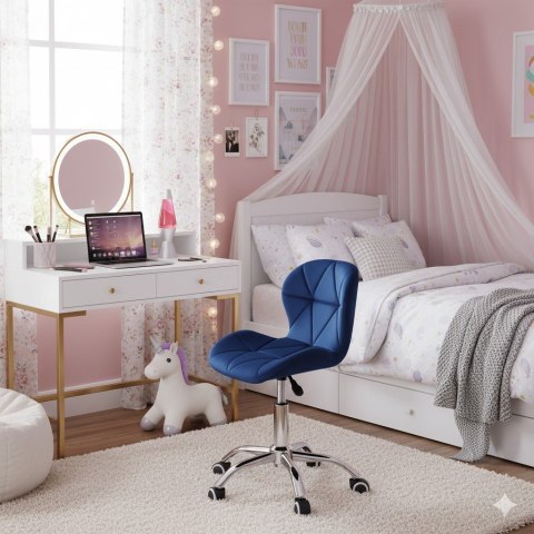 Fotel biurowy krzesło obrotowe welurowe dla dziecka granatowe