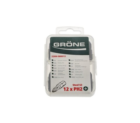 Zestaw bitów Grone PH-2 12 sztuk - do wkrętarek
