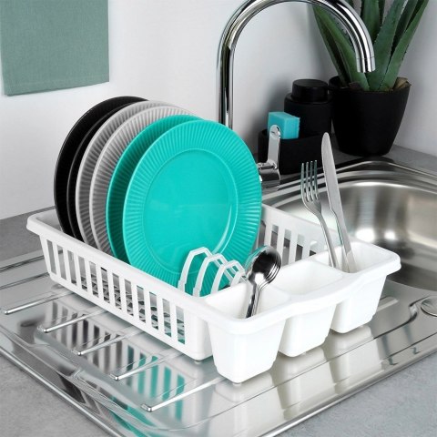 Suszarka na Naczynia Biała Ociekacz z Pojemnikiem na Sztućce VILDE