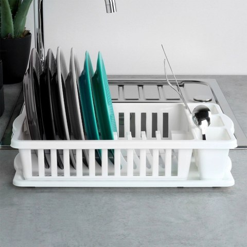 Suszarka na Naczynia Biała Ociekacz z Pojemnikiem na Sztućce VILDE